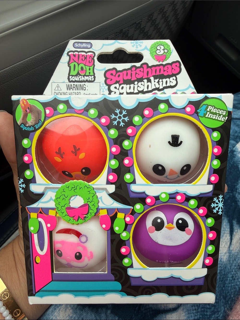 Nee Doh Squishmas Squishkins Holiday Plush Set — Red, White, Pink, Purple